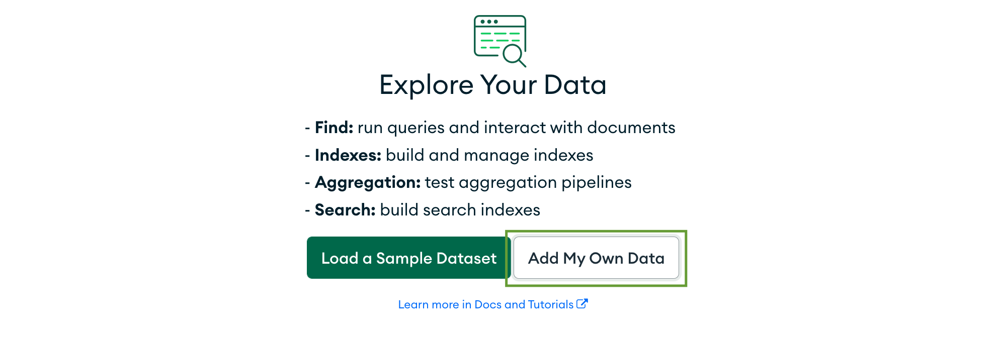 'Add data to your Collections' dialog highlighting the 'Add My Own Data' button