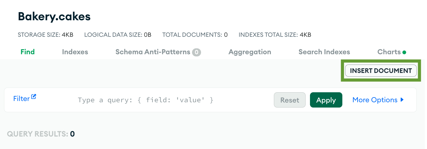 Cakes collection page highlighting the 'Insert Document' button