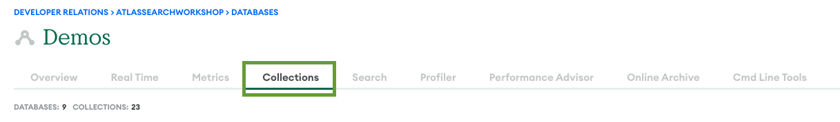 Collections tab highlighted on database deployments page